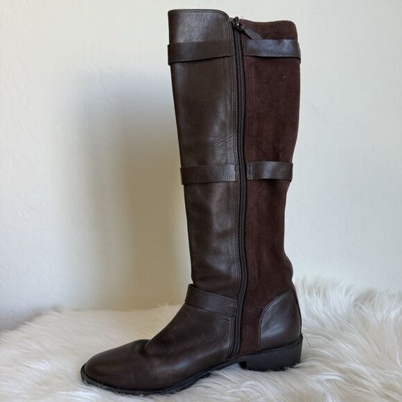 Cole Haan 7.5 Women Mid Calf Brown Leather Suede Buckle Riding Boots Equestrian - Picture 11 of 16